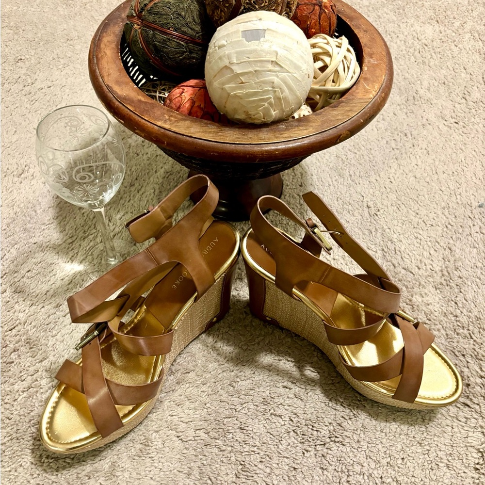 New w/o tag, size 11 Audrey Brooke wedge heel, Tan leather shoes